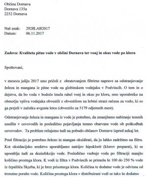 Pojasnilo o kvaliteti vode v Občini Dornava